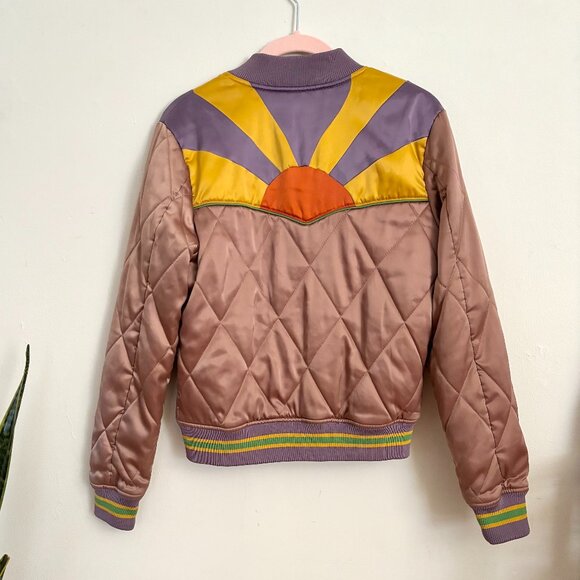 Classic Rock Couture Rising Sun Bomber Jacket in Dusty Rose, Size Small - Picture 6 of 9
